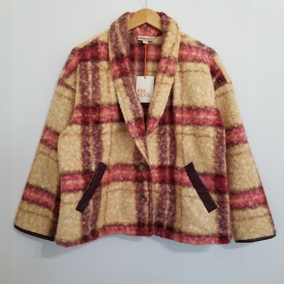 NWT Knox Rose Burgundy Check Print Jacket Size Large - Picture 2 of 12